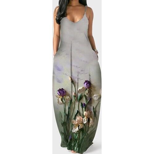 Sunflower Print Dresses Woman Harajuku Vintage Summer Dress O-neck Sleeveless Plus Size Pullover Loose Long Strap Dress Платья