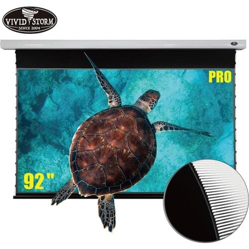 VIVIDSTORM 92 inch PRO Slimline Tensioned Screen 4k Retractable Ceiling Wall Mount Black Projection Screen Office Home Theater