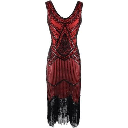 Plus Size S-4XL Hot Women 1920s Black Vintage Gatsby Flapper Plus Size Sleeveless Sequined Tassel Glitter Dresses Vestido