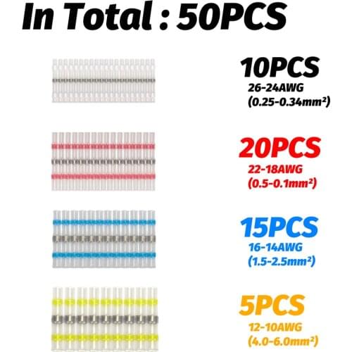 Wire Connectors 10/50 PCS Solder Seal - Heat Shrink Solder Butt Connectors - Solder Connector Kit - Automotive Marine Insulated