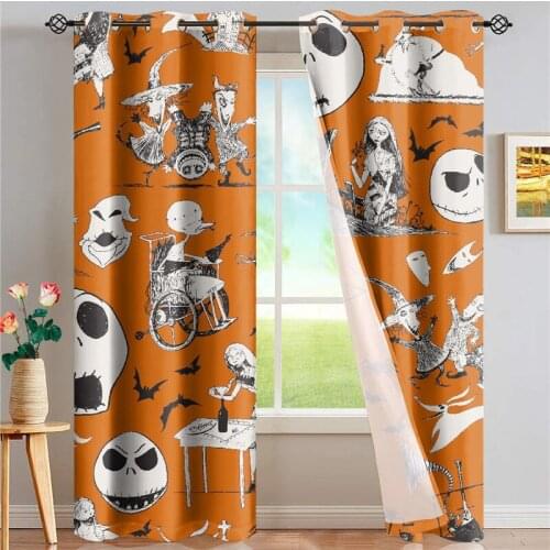 Upetstory Modern Blackout Curtains Halloween Skull Jack Print Window Treatment for Living Room Gothic Style Home Decoration