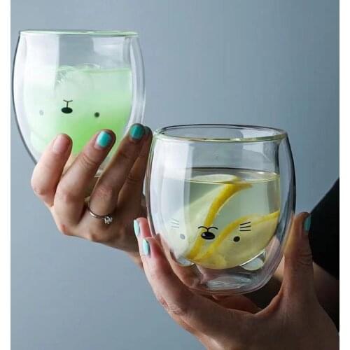 Double Wall Glass Mug Eco Friendly Creative Cat Bear Dog Coffee Cups for Tea Beer Drinkware Milk Juice Cup Travel Couple Gifts