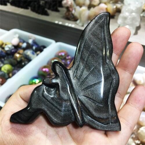 1pcs Lovely natural silver obsidian crystal hand carved lovely cartoon flower fairy home decoration in brilliant colors