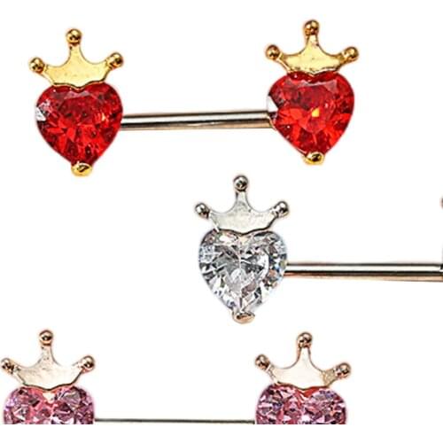 Pack of 3 Charming Crystal Heart Barbells Rings Tongue Rings Jewelry