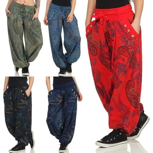 Egirl Harem Pants Women Bohemian Pockets Ankle Tied Jogger Trousers Paisley Low Waist Baggy Trousers Streetwear Harem Pants