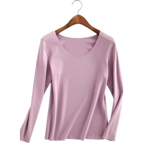 Women Winter Warm Thick Velvet Thermal Top Femme O-Neck Long Sleeve Seamless Solid Color Basic Tops Tees T-Shirts Streetwear 276
