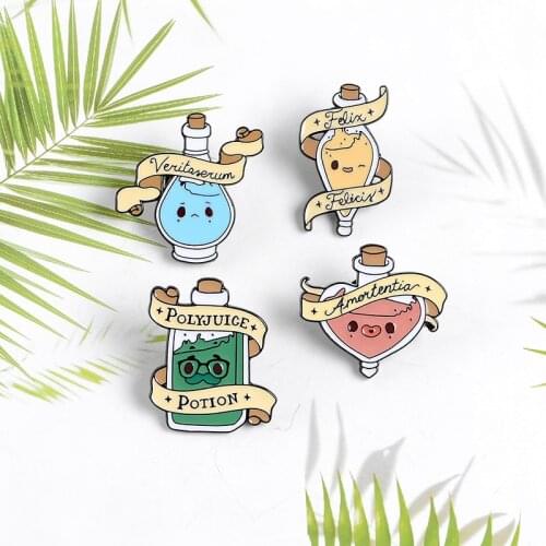 4 kinds of perfume bottles chemical enamel pin cute expression cork letter ribbon lapel pin badge jewelry brooch gift