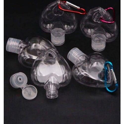 5PC 50ml Portable Heart Shape Empty Refillable Bottle With Key Ring Hook Travel Hand Sanitizer Bottle Hook Keychain Carrier New
