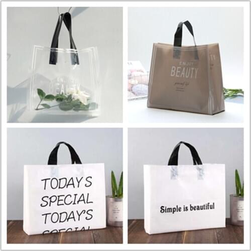 50pcs Thick Large Plastic Bags Transparent English alphabet Gift Bag Clothing Store Packaging Bags With Handle Shopping Bag