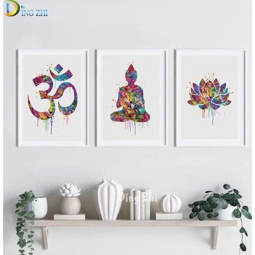 5D Diamond Embroidery Yoga Buddha Ohm Lotus Picture Diy Diamond Painting Religion Watercolor Wall Art Triptych Square Round Kits