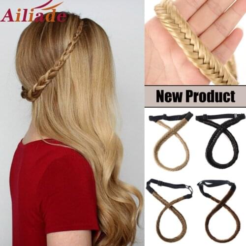 AILIADE Fishbone Braids Elastic band made of hair Headband With Adjustable Belt Synthetic Woman Hair Style Braided Hairpiece