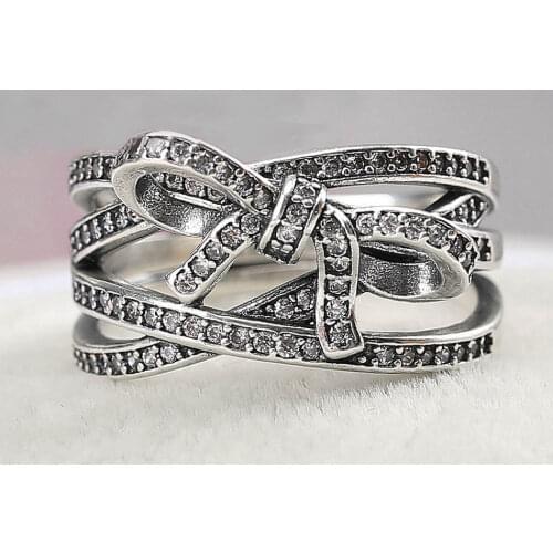 Authentic S925 Silver Delicate Sentiments With Crystal Ring For Women Wedding Party fit Lady Fine Jewelry