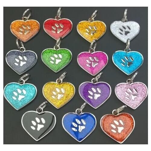 Puppy dog tags new PERSONALIZED dog tags hot sales Heart Shape Glitter Engraved Pet Tags
