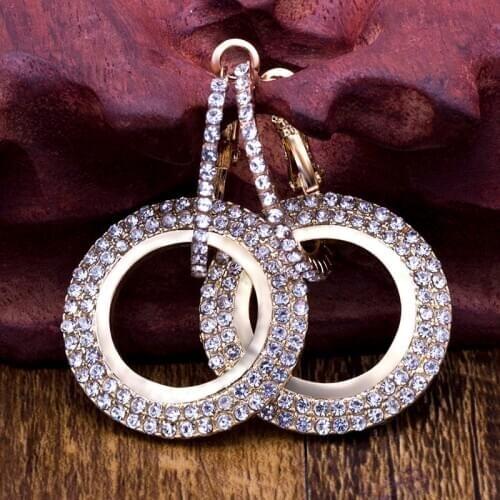 Big Round Crystal Drop Earrings Luxury Rhinestone Earring Women Fashion Korean Style Party Jewelry Gift