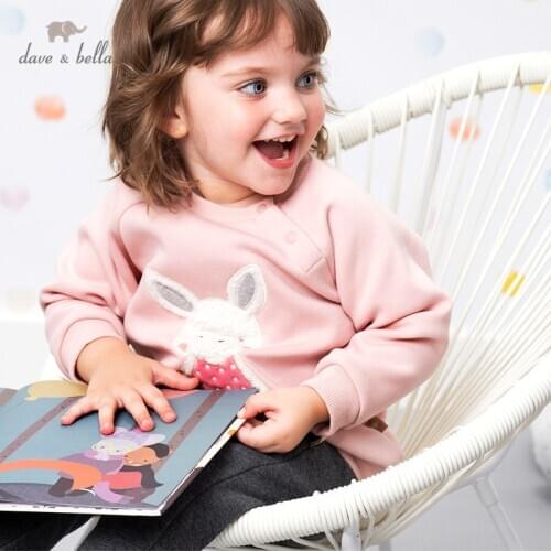 DBZ15989 dave bella winter baby girls cute cartoon T-shirt children tops girl kids fashion tees