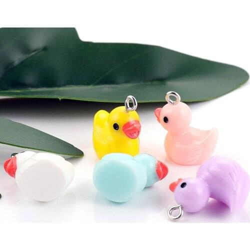 DIY 10Pcs Mini Cute Duck Resin Earring Charms Diy Findings Kawaii 3D Phone Keychain Bracelets Pendant For Jewelry Making
