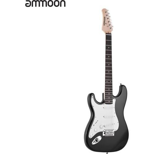 Ammoon Electric Guitar Solid Wood material 21 Frets 6 String with Speaker Pitch Pipe Guitar Bag Strap Picks Left Hand