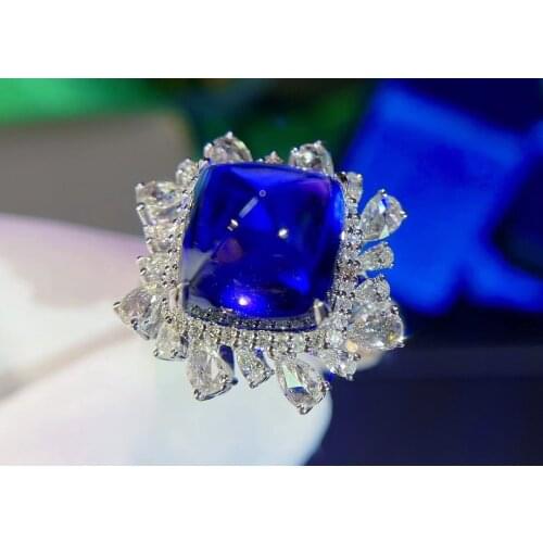 H317 Tanzanite Ring Fine Jewelry Pure 18K Gold Natural Tanzanite Gemstones 11.5ct Diamonds Female Anniversary Gift Fine Rings