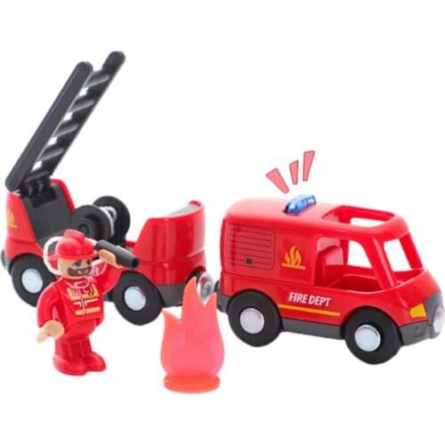 Fire Engine Train Toy Magnetic Locomotive Compatible With Wooden Track Battery-powered Motorized Toy Train For Preschool Kids