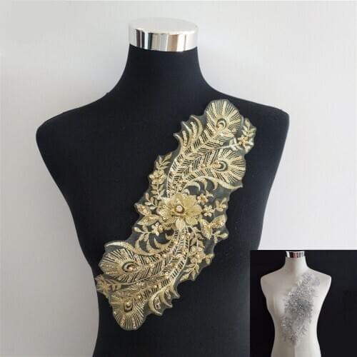 Exquisite Embroidered Lace Collar 3D Applique Sewing Lace Neckline ABS Pearl Sequined Tulle DIY Decorative Clothing Accessories