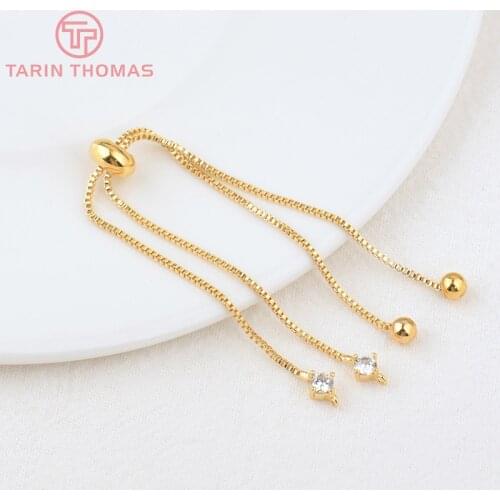 2PCS 120MM 24K Gold Color Brass with Zircon Box Chain Bracelet High Quality Jewelry Making Supplies Diy Findings Accessories