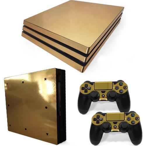 Metal Brushed Gold PS4 Pro Sticker Play station 4 Skin Sticker Decals For PlayStation 4 PS4 Pro Console & Controller Skins Vinyl