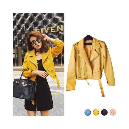 Fashion womens short washed PU leather jacket streetwear zipper ladies basic jackets autumn outerwear casual clothing