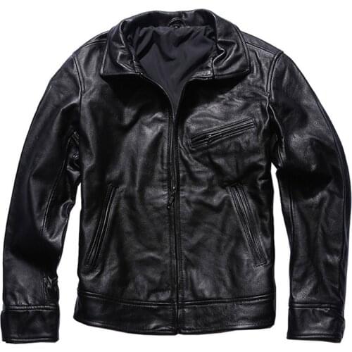 Natural Soft Real Cowhide Leather Coat Male Winter Big Tall Mens Genuine Leather Jacket Automotive Streetwear Black Coat Man 5XL