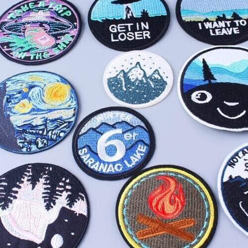 Pulaqi Van Gogh Starry Night Patch Stalker Space Rock Outdoor Iron On Patches Cheap Embroidered Patches Badge For Clothes Jacket