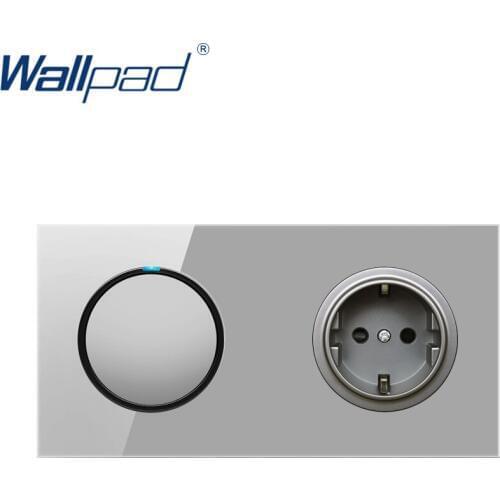 Wallpad 1 Gang 2 Way With EU German Wall Power Socket Outlet Crystal Glass Panel 16A Grounded With Child Protective Lock