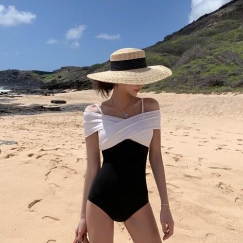 2021 New Korean Style One Piece Swimwear Women Padded Swimwear Solid Swimsuit Bathing Suit Sexy Lady Monokini Beachwear