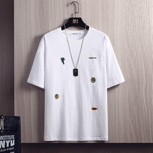 New Fashion Embroidere T-shirts Men 2021 Casual Half Sleeved Summer Soft Loose Pure Cotton Tops Oversized T Shirt for Men