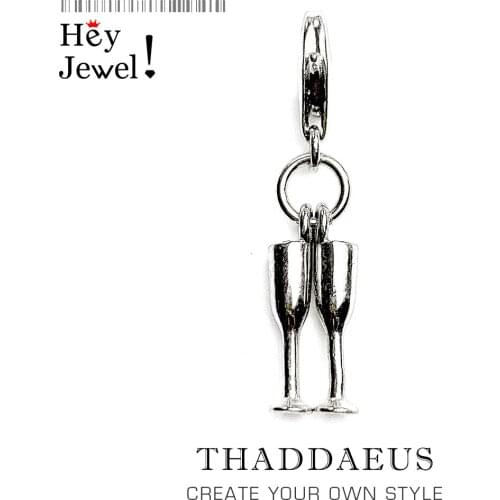 Champagne Glasses Charm Pendants For Women Men Trendy Raise a Toast to Life 925 Sterling Silver Jewelry Fit Bracelet Necklace