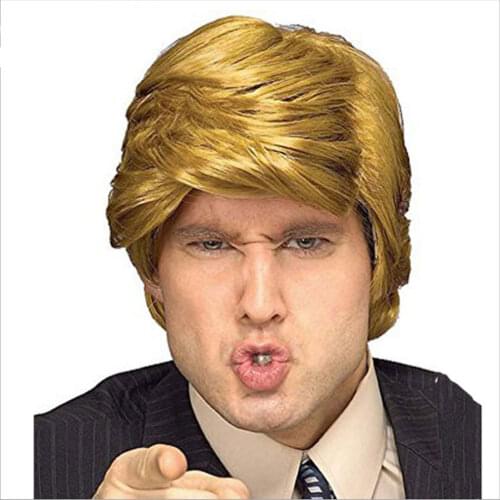 Donald Trump Wigs Golden Platinum America President Mens Short Straight Masquerade Party Supplie Cosplay Costume