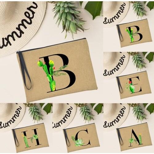 Letter Plant Print Portable Zipper Cosmetic Bag Beauty Case Female Make Up Ladies Purse Organizer Travel Toiletries Storage Bags
