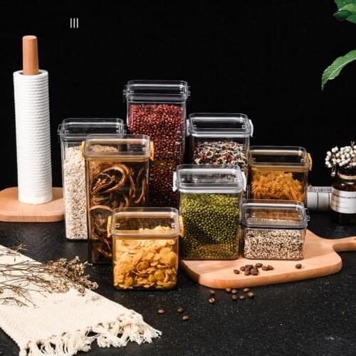 460-1800 ml Transparent Food Canister Keep Fresh New Clear Container Different Capacity Plastic Sealed Cans Kitchen Storage Box