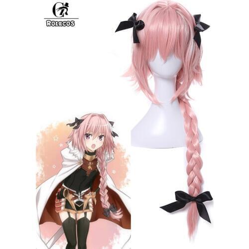 ROLECOS Fate/Apocrypha Cosplay Astolfo Cosplay 75cm/29.53 inches Long Pink Cosplay Hair Accessories Black Bow Synthetic Hair