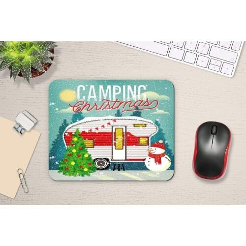 Camping Christmas Mouse Pads Christmas Vintage Travel Poster with Travel Trailer in Winter Forest Mouse Pad for Laptop