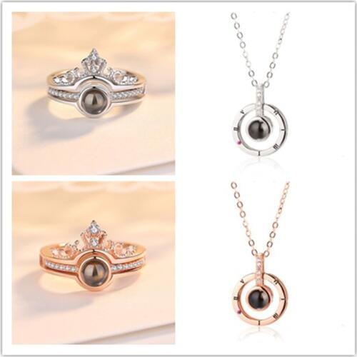 Silver 925 Jewelry 100 Languages I Love You Projection Ring And Pendant Romantic Love Memory Wedding Silver Jewelry Set