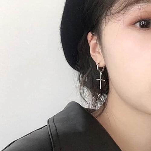 1 Pair Fashion Men Women Metal Hoop Cross Drop Dangle Ear Studs Earrings Party Punk Earring Jewelry Long Earrings