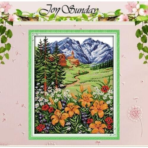 Snow Mountain In Spring Patterns Counted Cross Stitch 11 14CT Cross Stitch Set Wholesale Cross-stitch Kits Embroidery Needlework