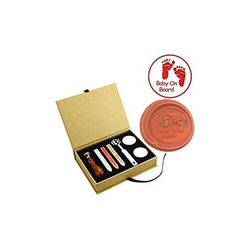 Baby Foot Print Wax Seal Stamps Kit Brass Wooden Handle Envelope Stamps