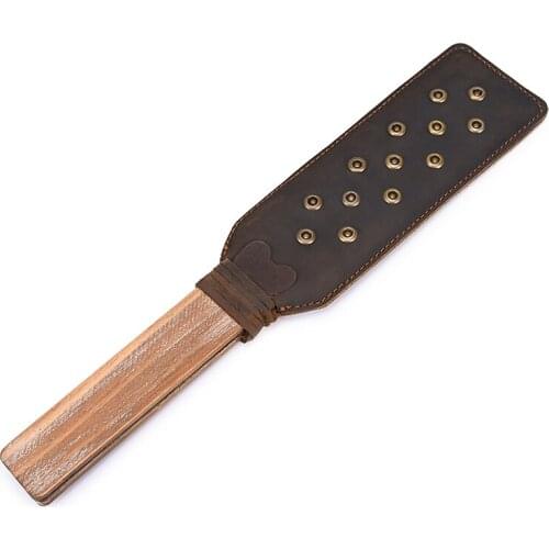 Pull-Up Genuine Leather Whip Bdsm Spanking Paddle Bondage Flogger Wooden Handle Steel Lining Sex Toys For Couples Adult Game