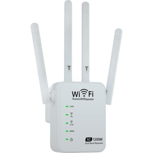 4 Antenna Wi-Fi Range Extender Wireless Wifi Repeater Router 1200Mbps Dual-Band 2.4/5G Wi Fi Routers Home Network Supplies
