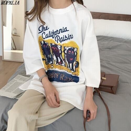 Women\s Round Neck T-Shirts Letter Print 3/4 Sleeve Loose T-Shirt Slit Casual Pullover Long T-Shirts New