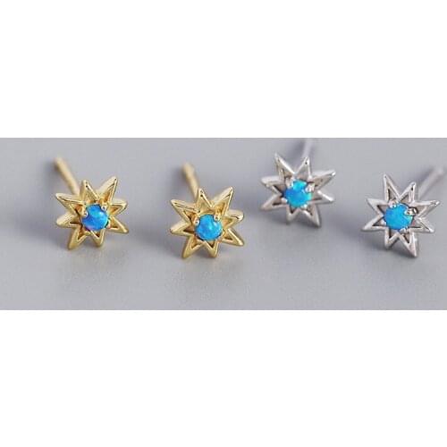 925 Sterling Silver Earring Fashion Opal Sunflower Colored Round Zircon Triangle Stud Earring Cute Simple Woman Girl Ear Jewelry