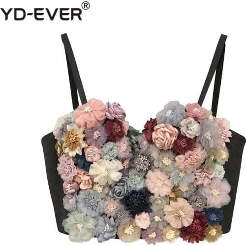 YD-EVER Flower Patchwork Sexy Women Vest Sleeveless Hit Colors Strapless Crop Top Female Casual Summer 2019 Fashion New
