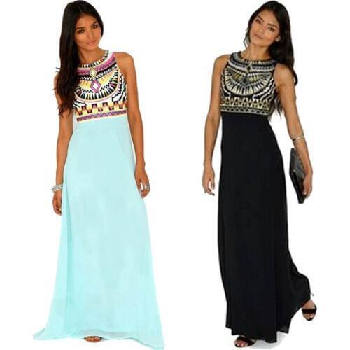 Ethnic Print Fashionable Round Collar Maxi Dress For Women 3SW24001 Fashion Long Dress