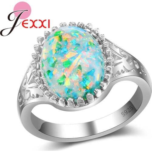 New Arrival Women Female Party Jewelry 925 Sterling Silver Hollow Pattern Ring With Big Oval AAA+ Green Opal Wholesale