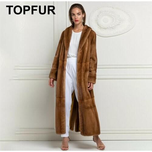 TOPFUR Real Fur Coat Women Brown Coat Genuine Leather Jacket Natural Mink Fur Coat With Lapel Collar Plus Size New Hot Sale